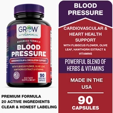 Blood Pressure Support, High BP Supplement with 13 Vitamins & Herbs - 90 Capsule