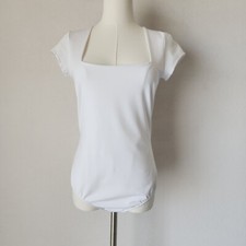 Free People Intimately Square Eyes Bodysuit Short Sleeve Snap White Jersey Sz.L