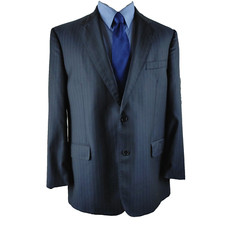Jos A Bank Signature Gold 46R Wool 2 Button Navy Black Striped Suit Blazer