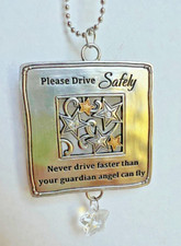 Ganz Square w/STARS Car Charm "Never Drive Faster Than Guardian Angel Can Fly"