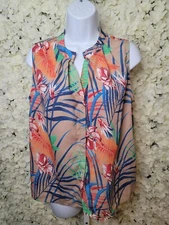 Collective Concepts Womens MP Floral Sleeveless V-Neck Hidden Button Up Blouse