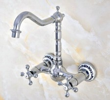 Chrome Brass Wall Mounted Bathroom Kitchen Faucet Swivel Spout Sink Mixer Tap