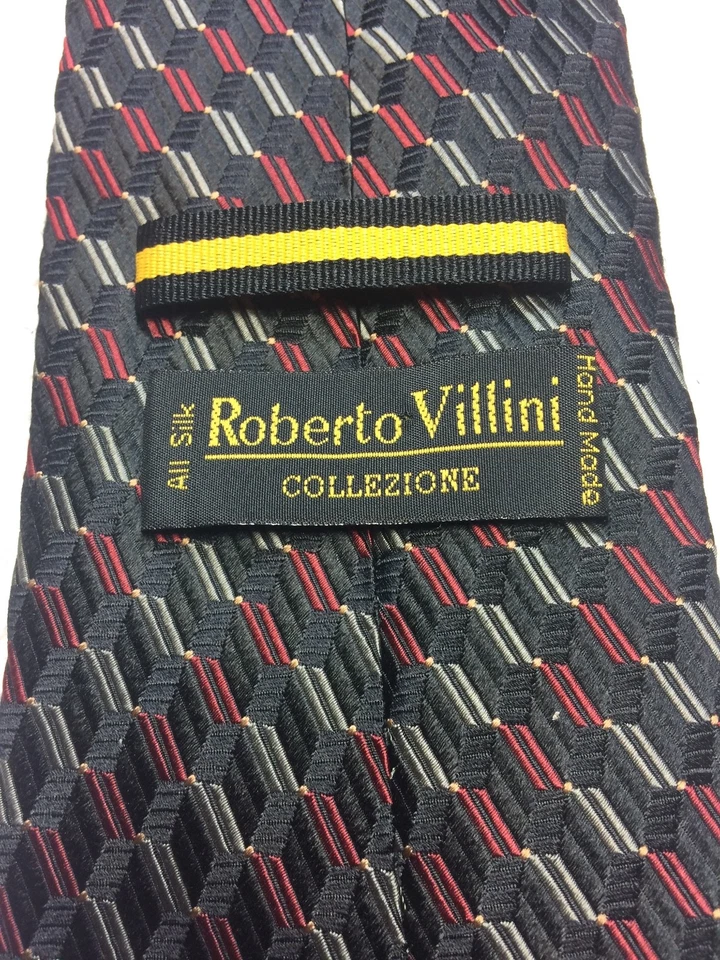 ROBERTO VILLINI CORBATA HOMBRE NEGRA CON ROJO Y GRIS 4 X 58  Foto 4 de 4