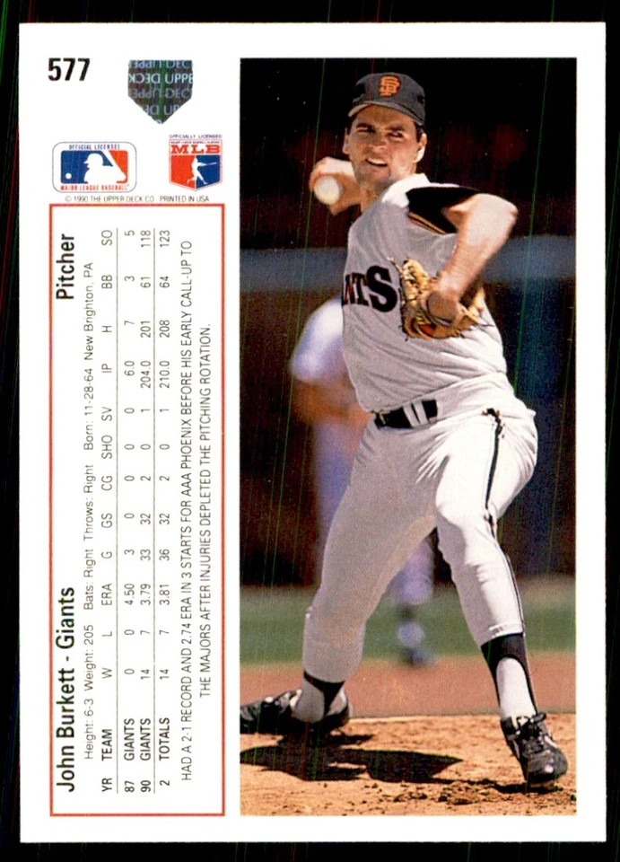 1991 Upper Deck John Burkett Baseball Cards #577 - Image 2 of 2