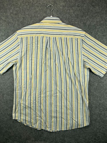 Saddlebred Mens Medium Shirt Yellow Blue Striped Button Down Short Sleeve Cotton - Picture 6 of 11