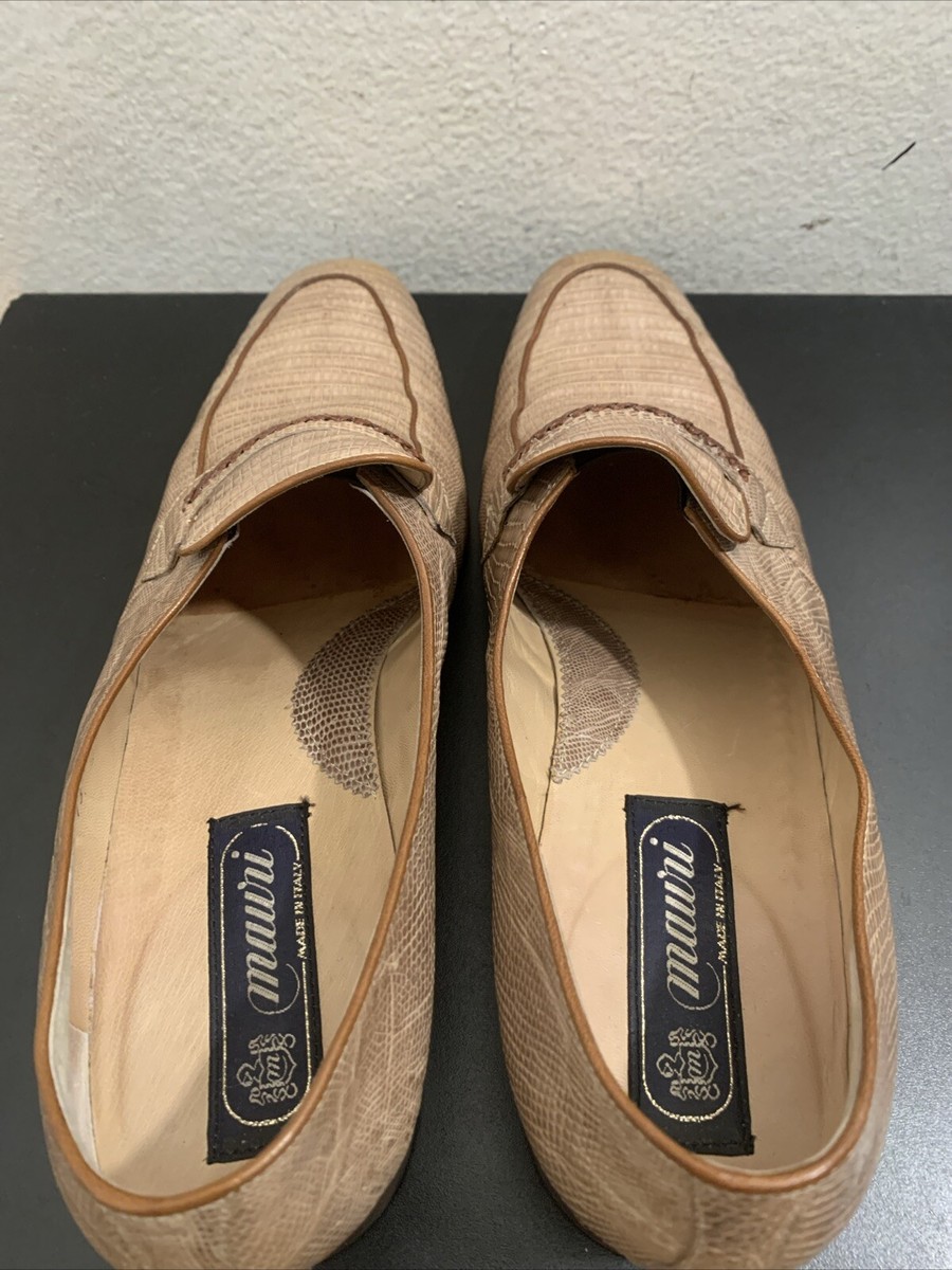 Vintage Mauri Exotic Lizard Beige Tan Brown Dress Loafers  display picture 3