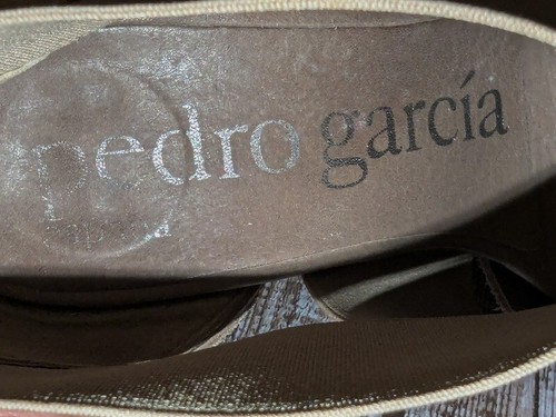 Sz 36 / 6 Pedro Garcia Taupe Suede/ Elastic Strappy Sandals Heels Shoes VGUC! - Picture 6 of 7