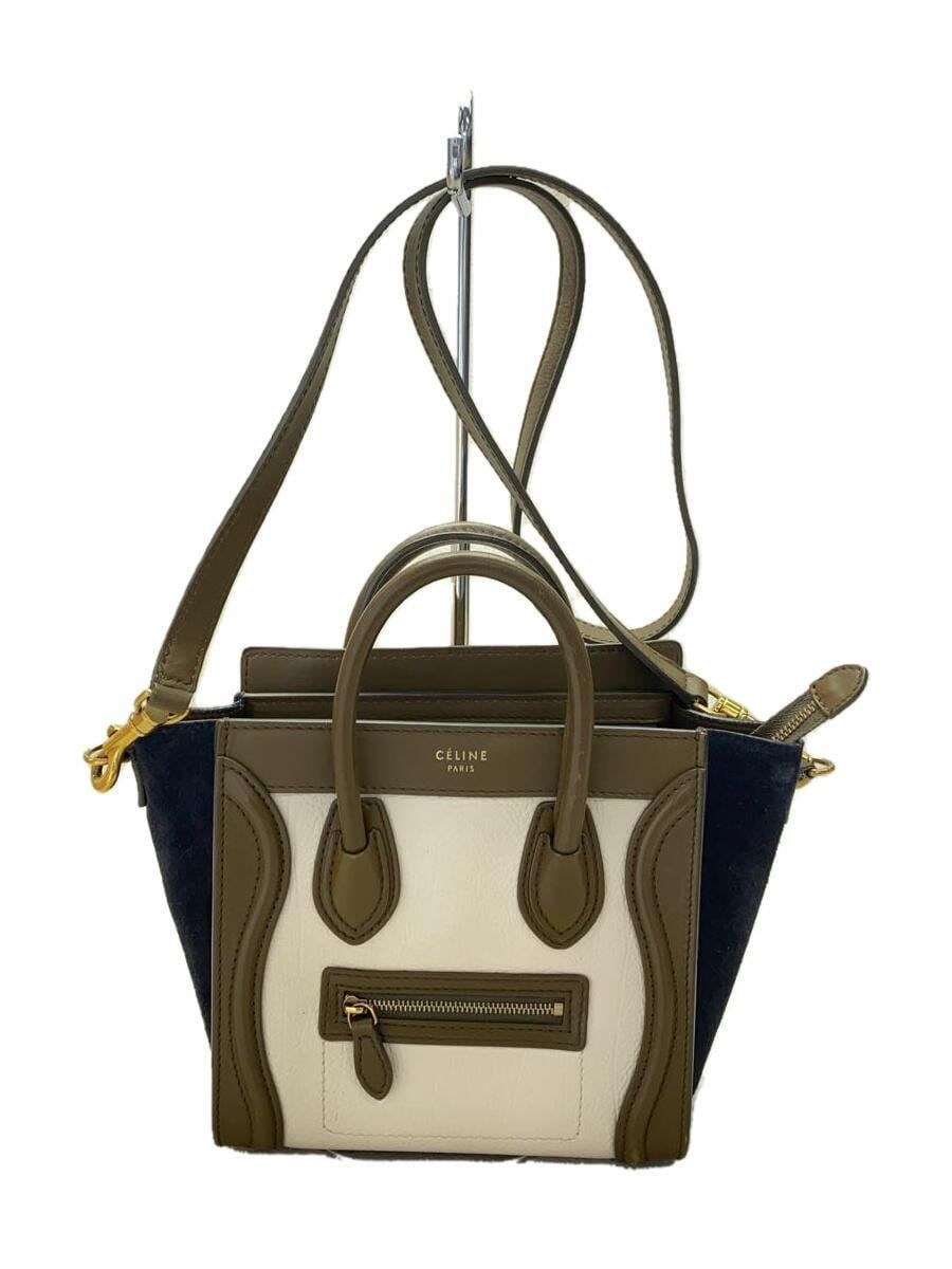 CELINE Shoulder Bag Luggage Nano Shopper 2 Way Leather Multi Beige 
