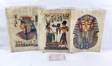 3× VTG Egyptian Papyrus King Ramses II Hathor Tutankhamun Cleopatra 16.5" × 12"