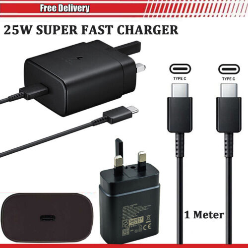 25W Super Fast Charger Adapter Plug & Cable Black For Samsung Galaxy Phones UK - Picture 1 of 15