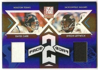 2005 Donruss Elite DAVID CARR/BYRON LEFTWICH Face2Face Jersey Patch Card #/250