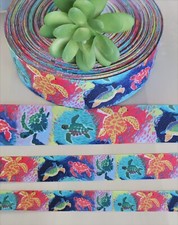 5/8, 7/8  1.5" 1 YD Turtle Grosgrain Ribbon Ocean Tropical Tortoise Hair Bow