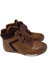 Kenneth Cole Hi Top Leather Lace Up Sneakers Brown Men's Size 10 M Side Zipper55