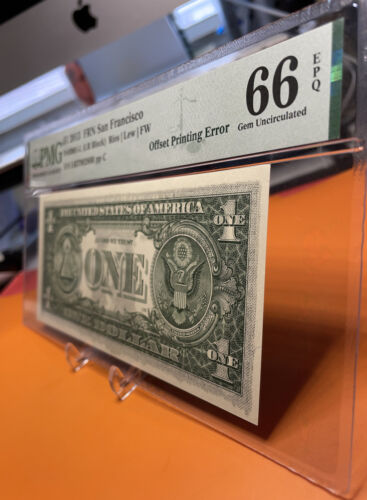 2013 $1 Federal Reserve Note PMG 66 EPQ Partial Matte Offset Printing Error - Picture 2 of 9