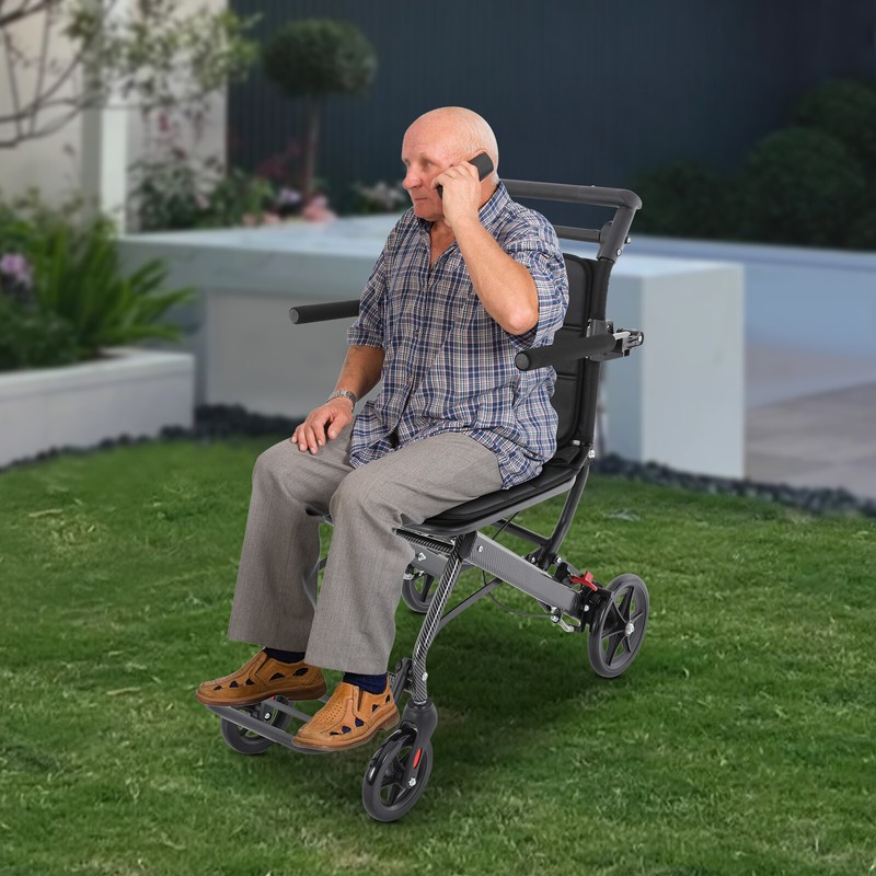 Foldable Transport Wheelchair with Storage Bag Portable Traveling Wheelchair