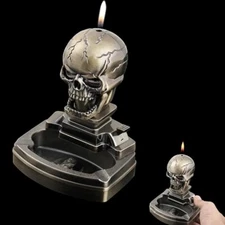 Unique Skull Desktop Tabletop Ashtray Butane Cigar Cigarette Lighter Combo