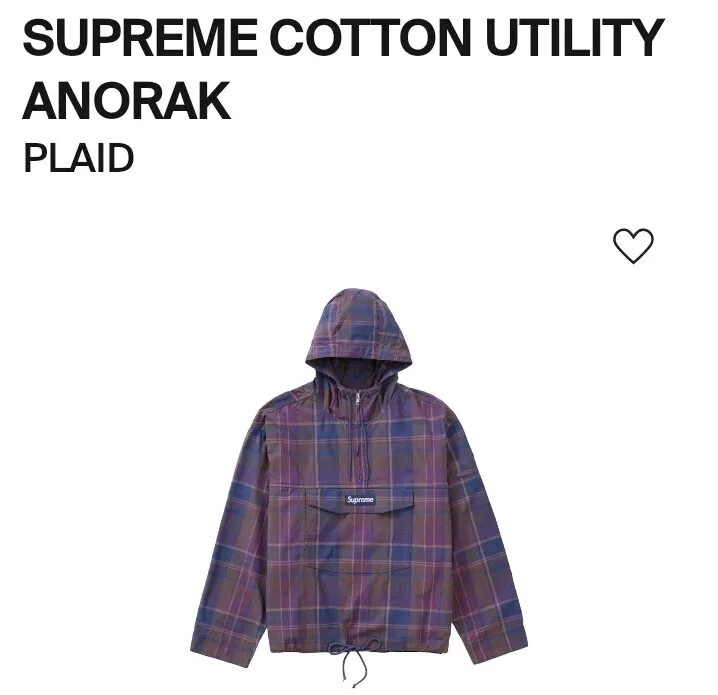 Taille L   Anorak utilitaire en coton suprême (plaid violet) (SS24)