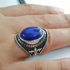 Mens Lapis Lazuli Gemstone Ring 925 Silver Ottoman Handmade Signet Rings MR#118