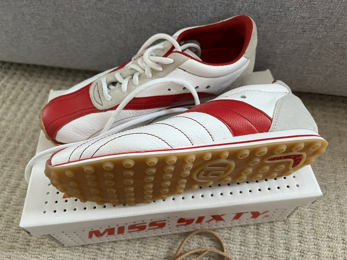 New Boxed Miss Sixty Ladies White Red Leather Trainer Shoes Size