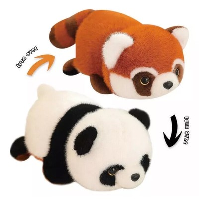 Double Sided Cute Panda Reversible Plushies,Pandas into Red Pandas 2-in-1 Animal