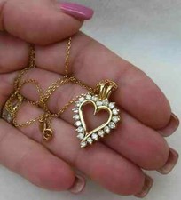 1.00CT Round Cut Diamond Heart Pendant Necklace For Womens 14K Yellow Gold Over