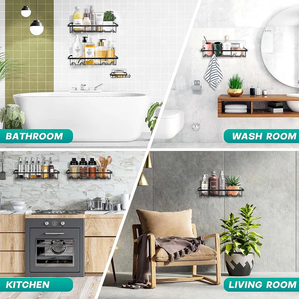 3-Pack Adhesive Shower Caddy Organizer No Drill Bathroom Shelves