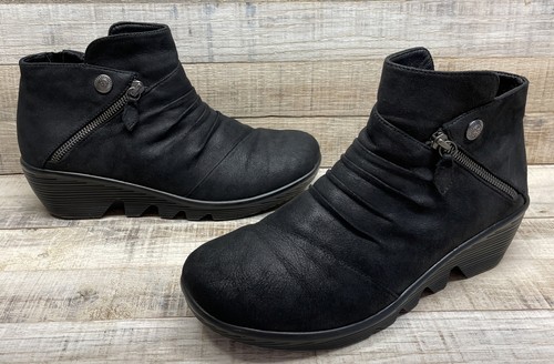 Black Wedge Heel Side Zip Ankle Boots 