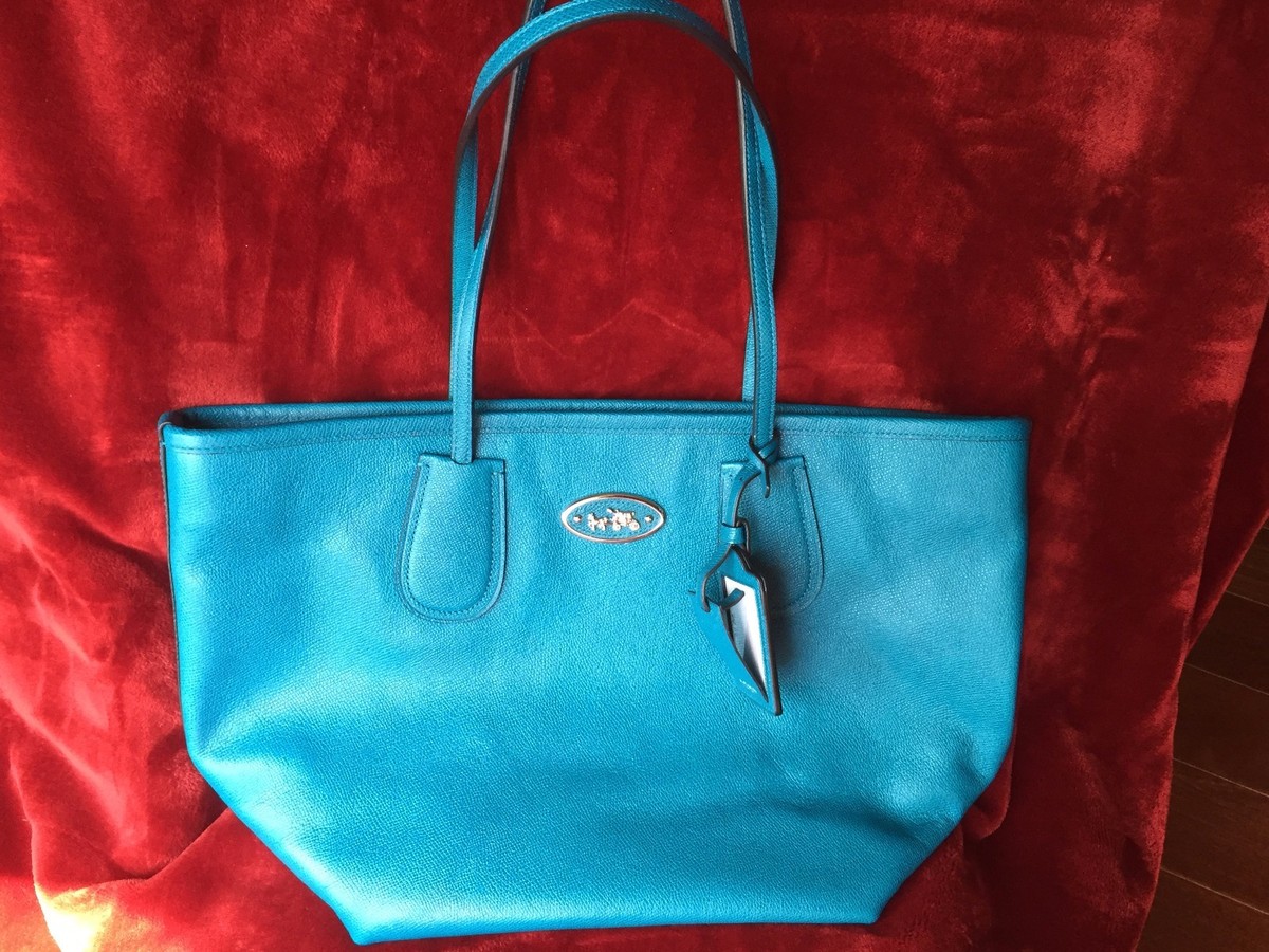 NWT Coach Taxi Leather Zip Top Tote Silver Teal F33915 | eBay