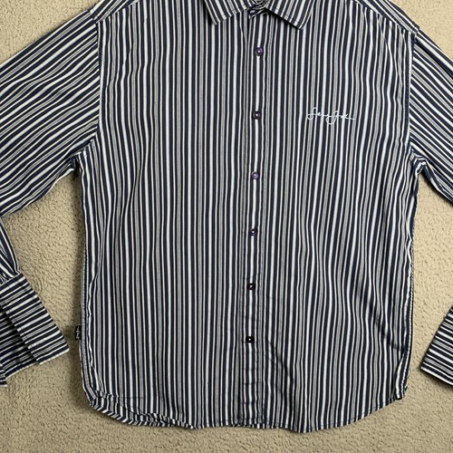 Sean John Shirt Men Large Long Sleeve Collared Button Cotton Striped Blue Casual - Picture 5 of 14