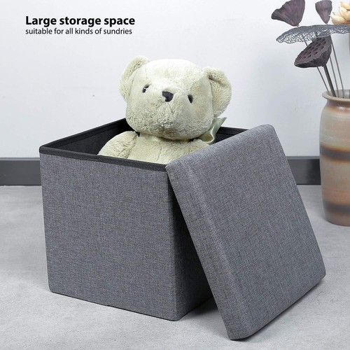 Storage Ottoman Blanket Box PU Leather Linen Fabric Chest Toy Foot Stool LARGE - Picture 7 of 16