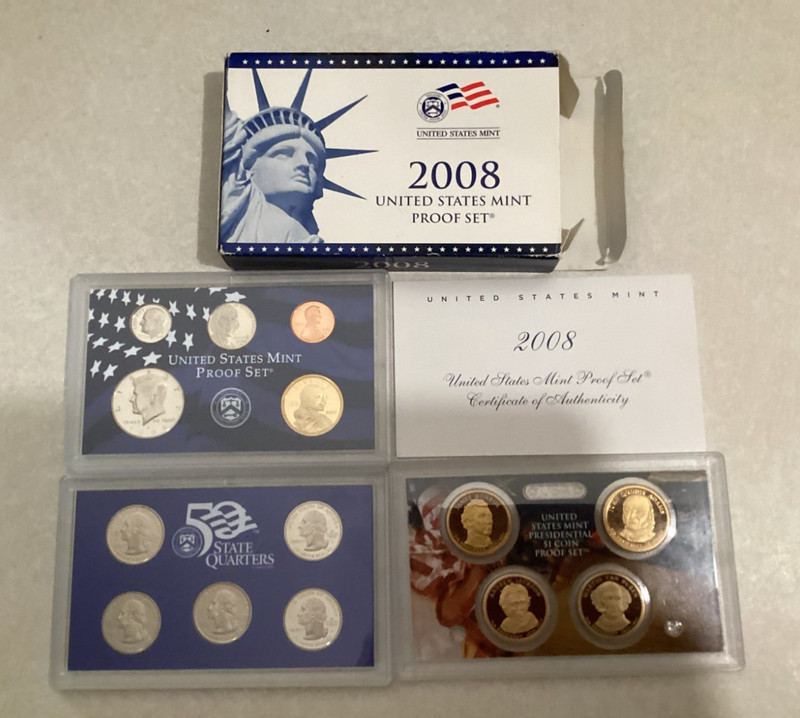 2008s US Mint Proof Set. 14 Coins In Original Government Packaging and COA (P83)