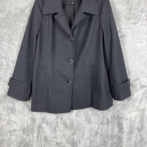 London Fog Damen Pea Coat Grau Wollmischung Mantel Jacke Größe L - Bild 3 von 8