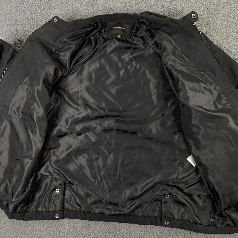 Banana Republic Jacket Mens Large Black Vegan Suede Moto Quilted Zip Bomber - Image 4 of 4