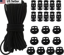 20pcs Plastic Cord Locks with 1/8-Inch 50ft Elastic Heavy 3mm, 3mm-black