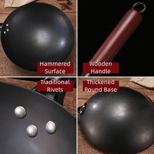 Poêle à wok en fonte sautée à usage domestique non revêtue disponible en di