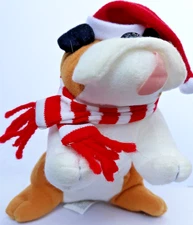 Stuffins Christmas plush ornament Bulldog in hat scarf 6.5" long
