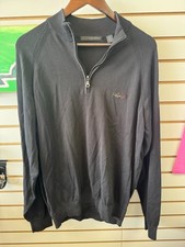 Greg Norman Quarter Zip Sweater Men  s Large Black Knit Pullover Shark Logo