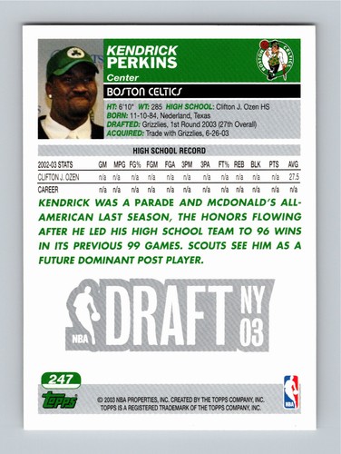 Kendrick Perkins 2003 Mixed Brand Rookie (3) Card Lot RC NM Topps Bowman UD MVP - Picture 3 of 7