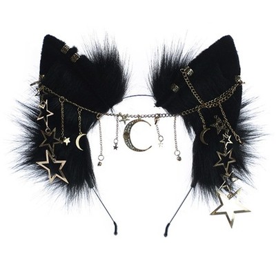 Cartoon Ear Hair Hoop with Forehead Chain Hair Holder Cosplay Party Headwear