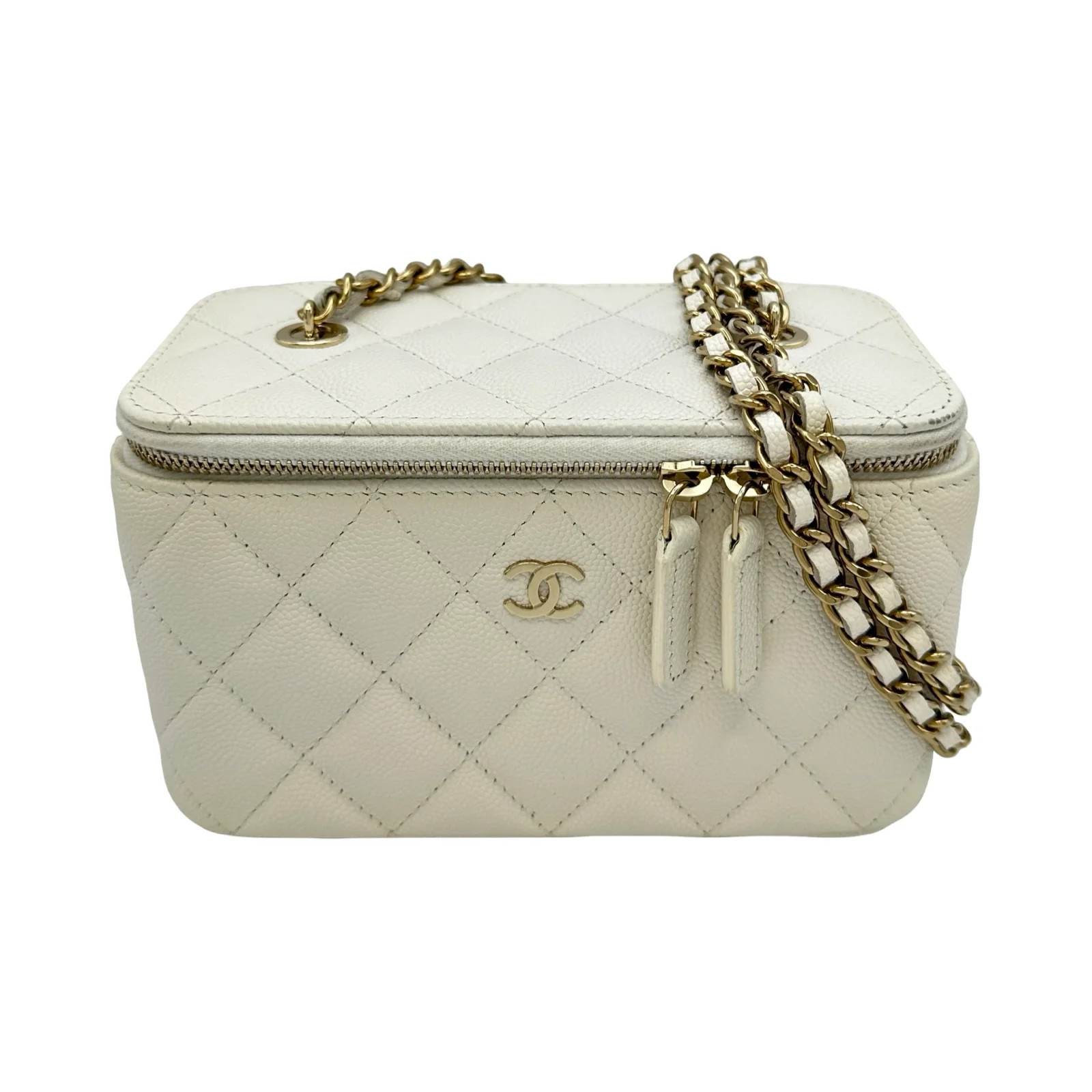 CHANEL Vanity Chain Shoulder White Caviarskin Shoulder Bag AP1341 #OKB8247