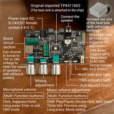 2PCS ZK-1001UM Upgrade 100W Bluetooth Power Amplifier Board BP1048 TPA3116D2 TWS