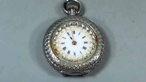 ANTIQUE SILVER ENAMEL POCKET WATCH FANCY DIAL WORKING   28G