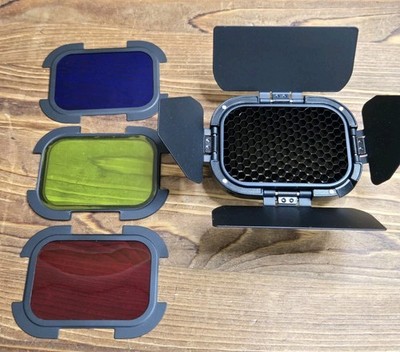 2 NEW Flashpoint Barndoor Kit for The eVOLV 200 Fresnel Head with 3 Color gels