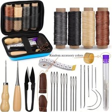 Leather Sewing Kit Hand Stitching Craft Tools Kit Awl Waxed Thread Needles DIY