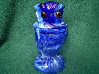 Imperial Cobalt Blue Slag Milk Glass Owl Covered Dish