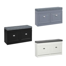 HOMCOM Wood Shoe Rack Storage Bedroom Bench Cabinet Stool w/ Drawers Cushion