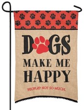 Burlap Dogs Make Me Happy Double Applique Garden Flag