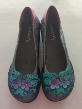 S1 SOCOFY Slip On Shoes Womens Sz US 9 EUR 40 Floral Pink Purple Aqua  Eclectic