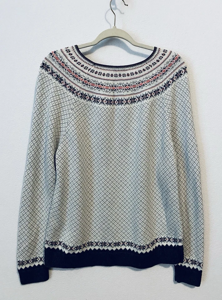 Talbots Sweater Womens XL Gray Pink Fair Isle Snowflake Nordic Pullover Cozy - Image 4 of 4