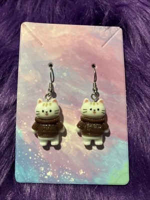 Fun Vintage Looking Cat Earrings. Unique, Party, Cute, Festive.